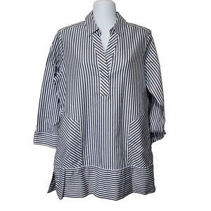 Foxcroft Tunic Womens 6 Heritage Striped Non-Iron Shaped Blouse Black White